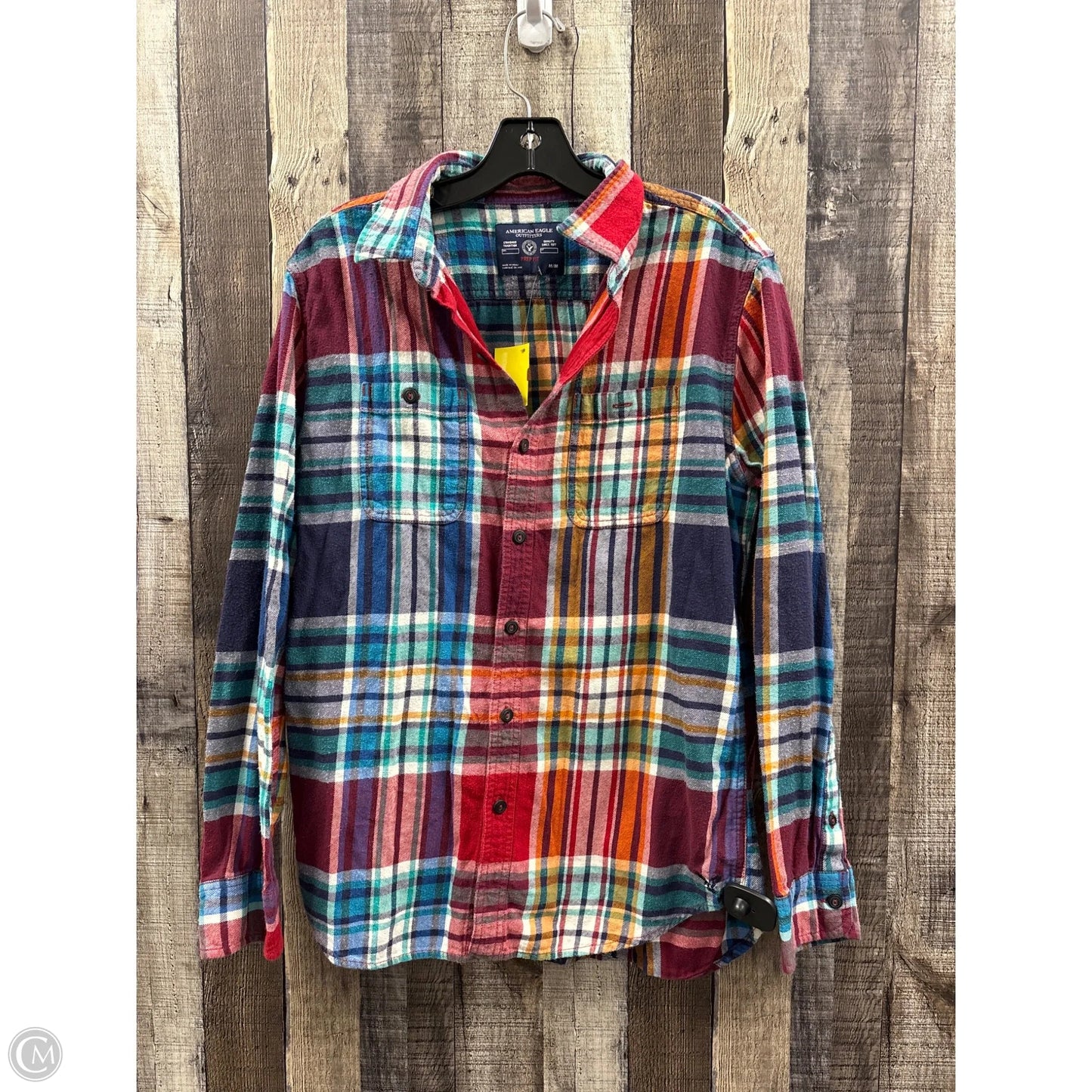 Top Long Sleeve By American Eagle In Plaid Pattern, Size: M