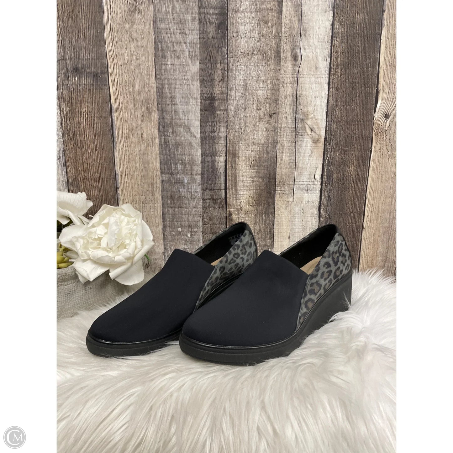 Shoes Heels Wedge By Clarks In Black & Grey, Size: 9
