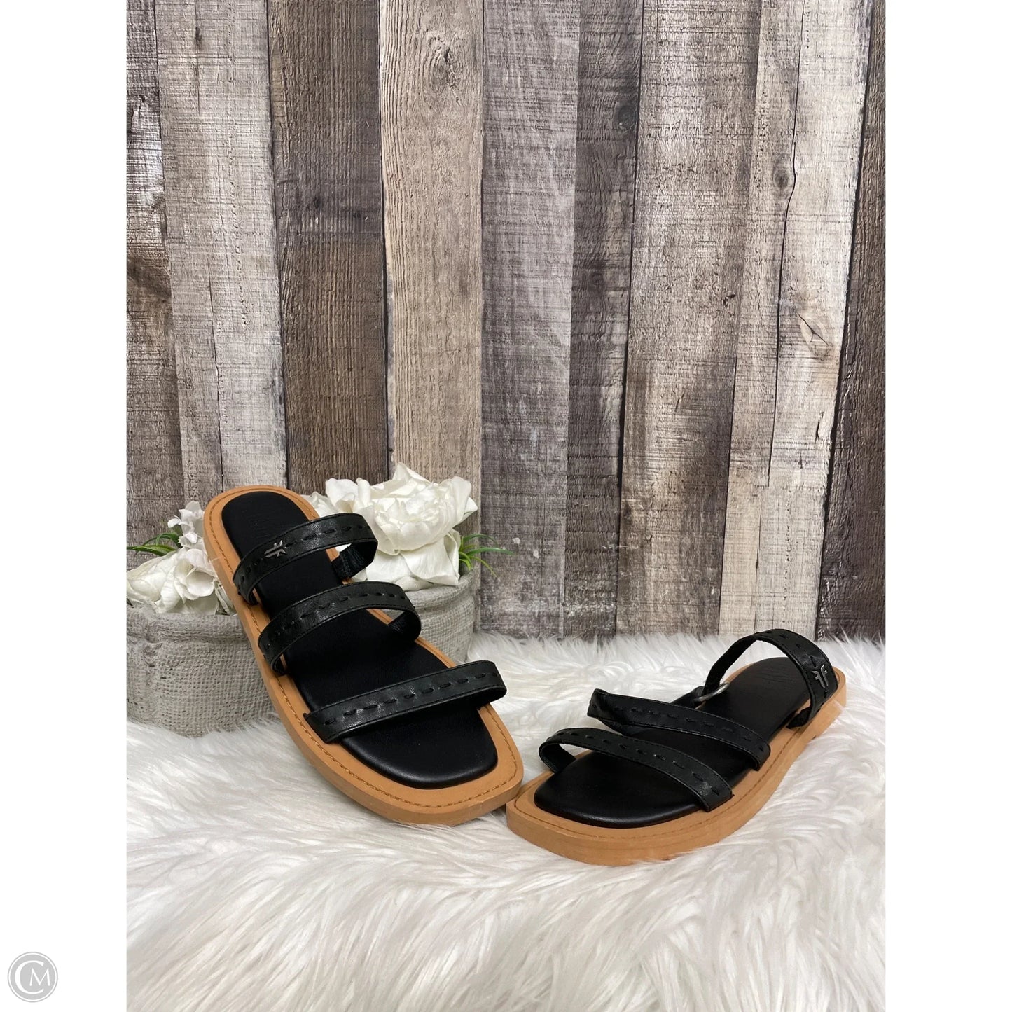 Sandals Designer By Frye In Black, Size: 9