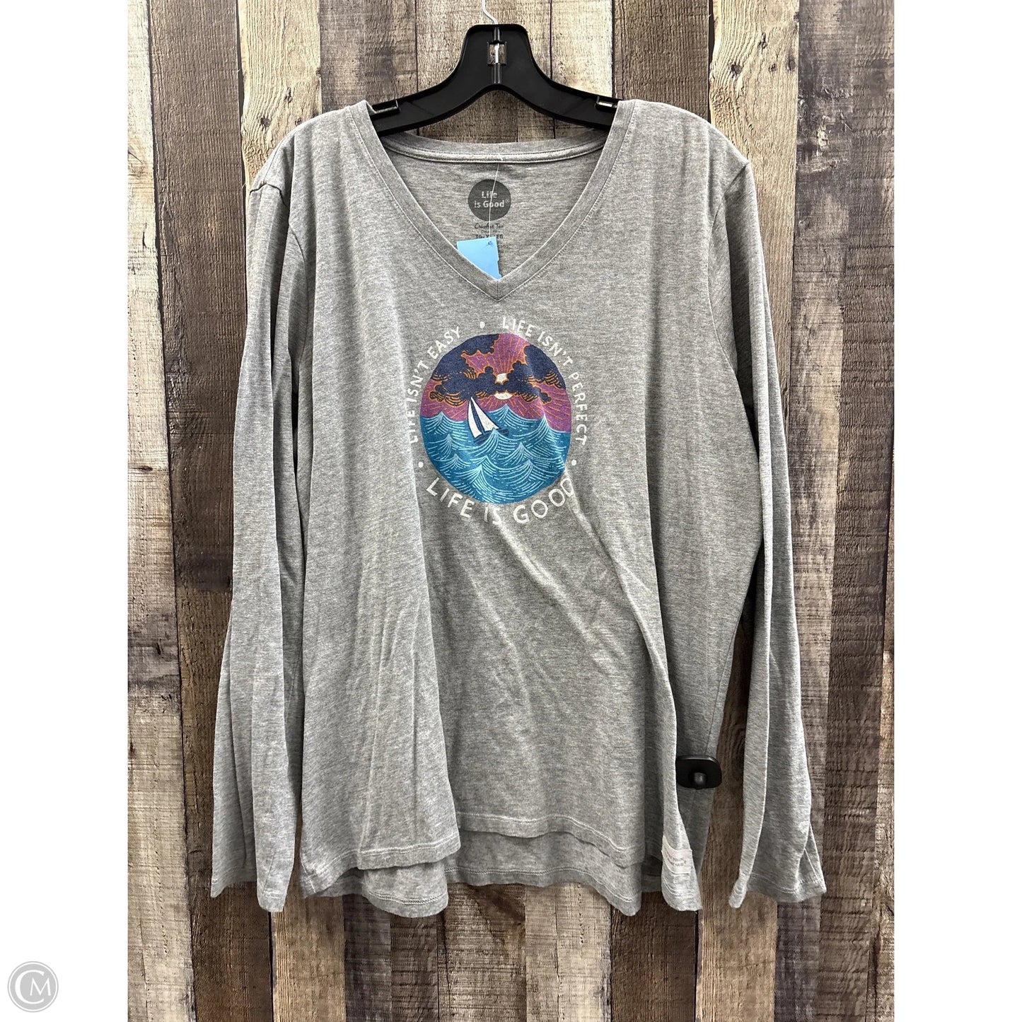 Top Long Sleeve By Life Is Good In Grey, Size: Xl