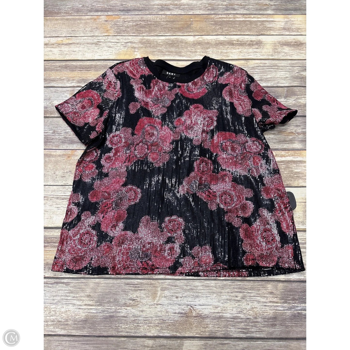 Top Short Sleeve By Dkny In Black & Pink, Size: Xl