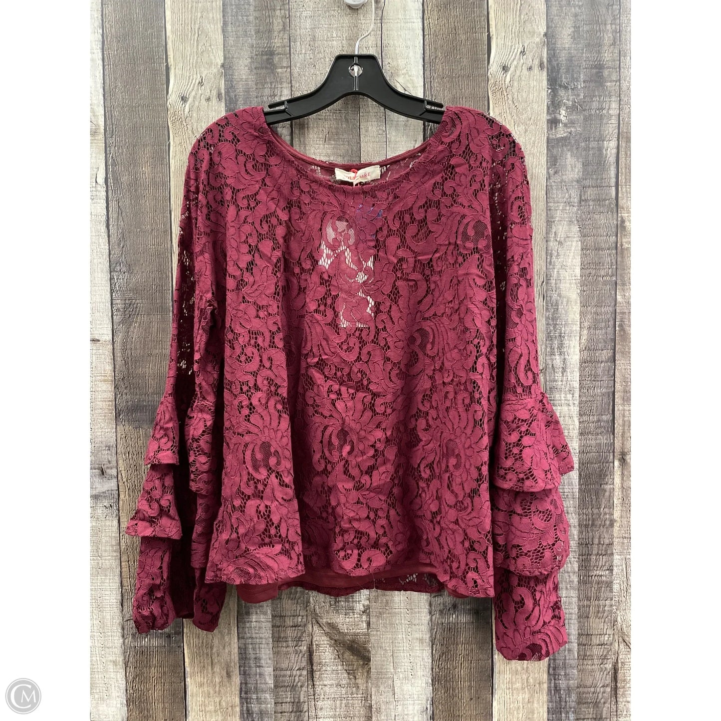 Top Long Sleeve By Solitaire In Maroon, Size: Xl
