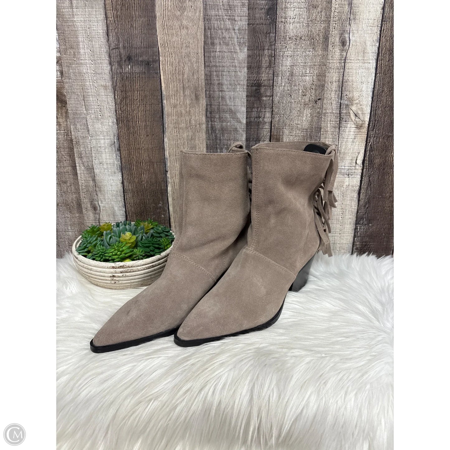 Boots Ankle Heels By Zara Women In Taupe, Size: 10