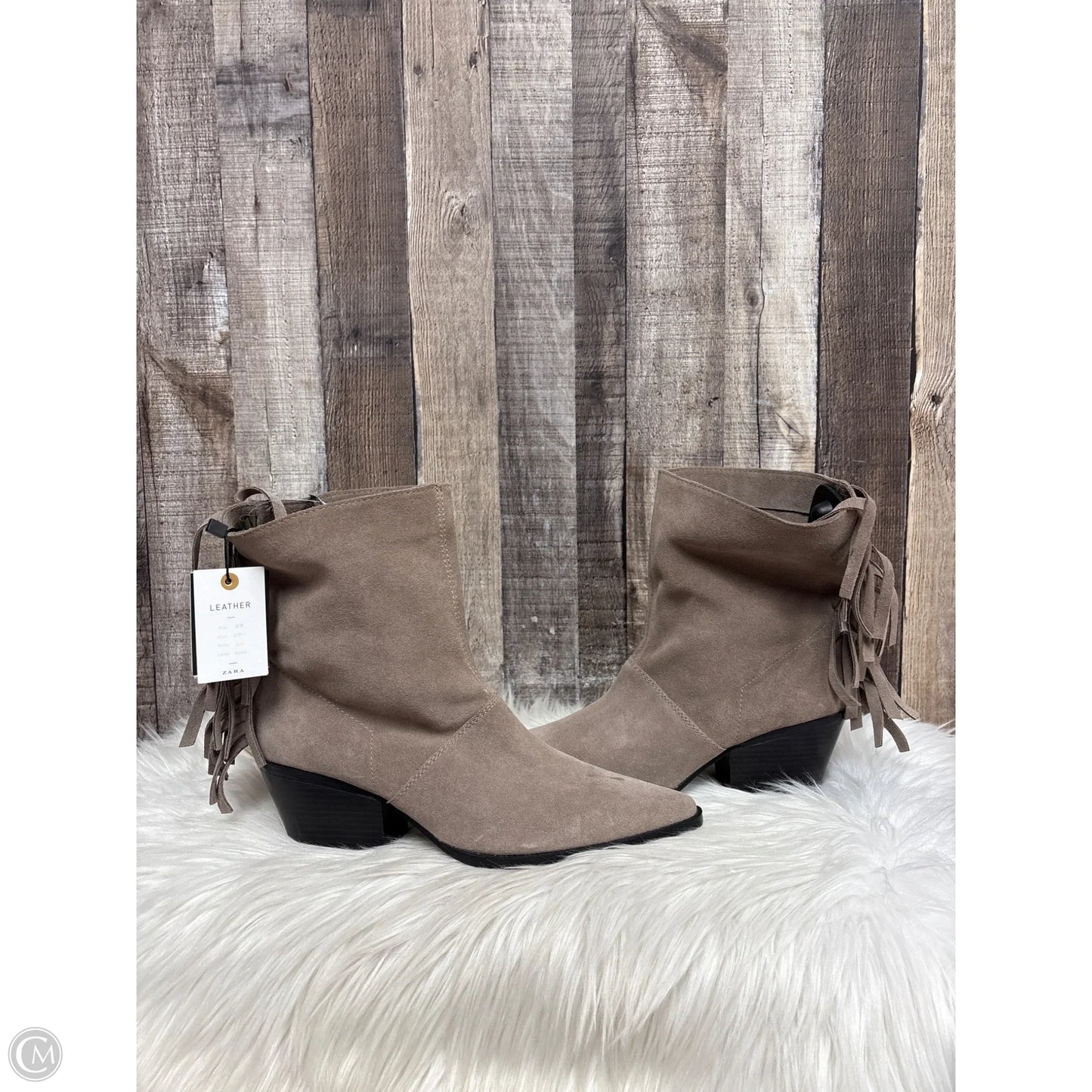 Boots Ankle Heels By Zara Women In Taupe, Size: 10