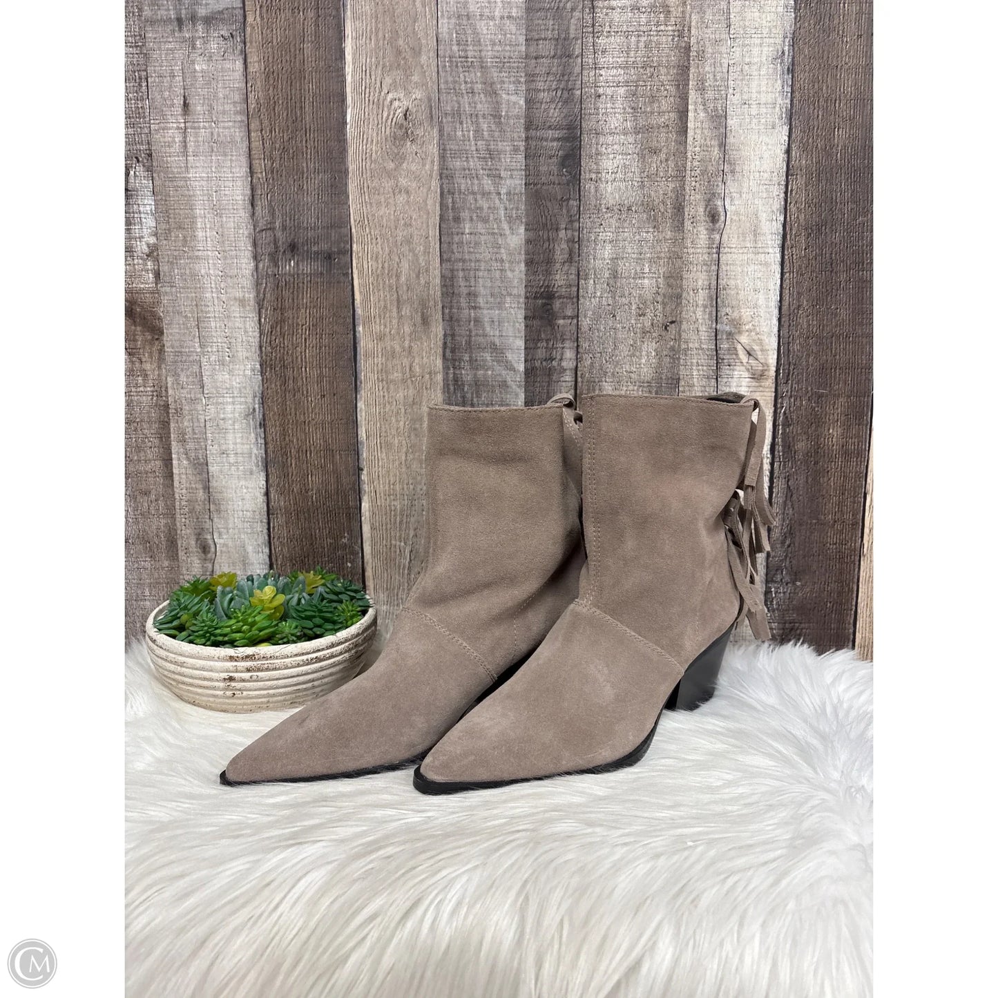 Boots Ankle Heels By Zara Women In Taupe, Size: 10