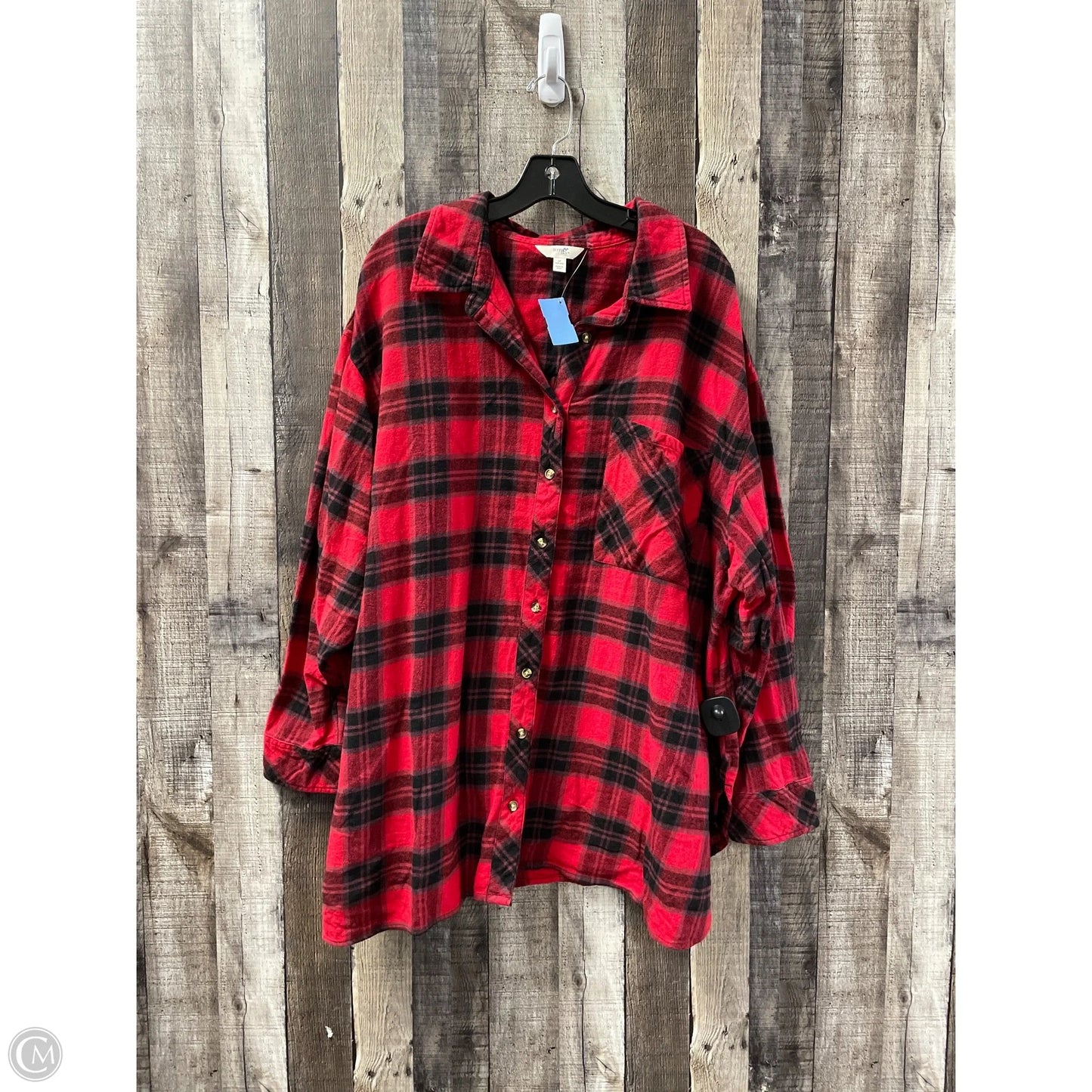 Top Long Sleeve By Terra & Sky In Black & Red, Size: 3x