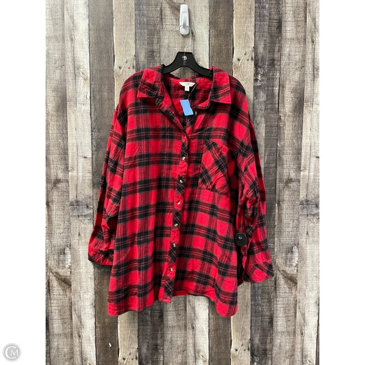 Top Long Sleeve By Terra & Sky In Black & Red, Size: 3x