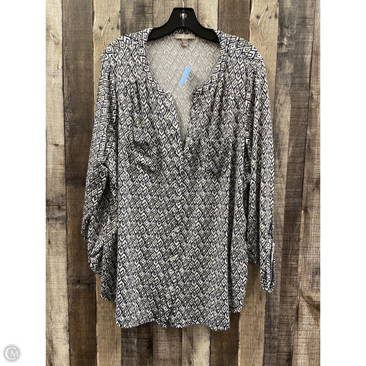 Top Long Sleeve By Roz And Ali In Blue & White, Size: 2x