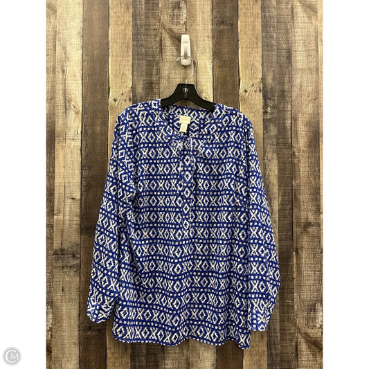 Top Long Sleeve By Chicos In Blue & White, Size: L