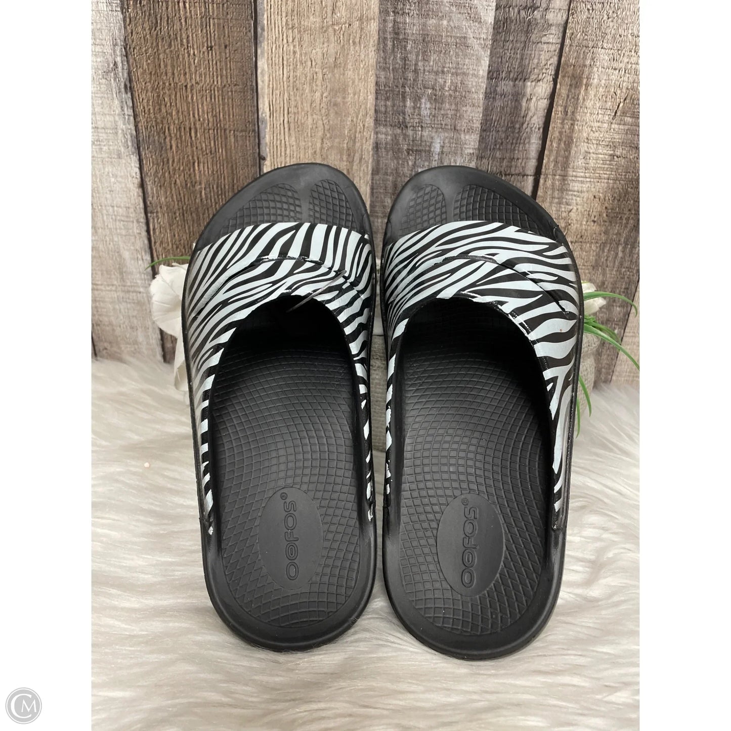 Sandals Flats By Oofos In Zebra Print, Size: 8