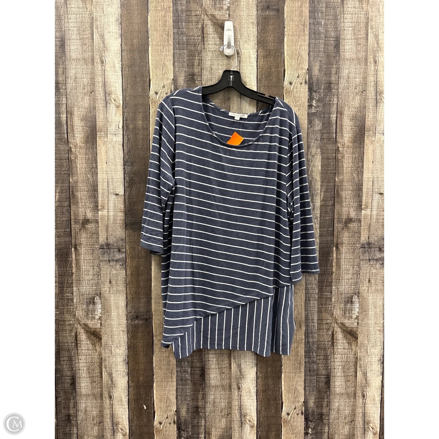 Top 3/4 Sleeve By Green Envelope In Striped Pattern, Size: 2x