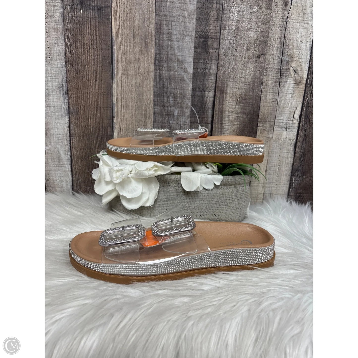 Sandals Heels Wedge By Cato In Silver, Size: 9