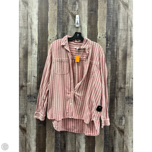 Top Long Sleeve By Madewell In Pink & White, Size: Xl