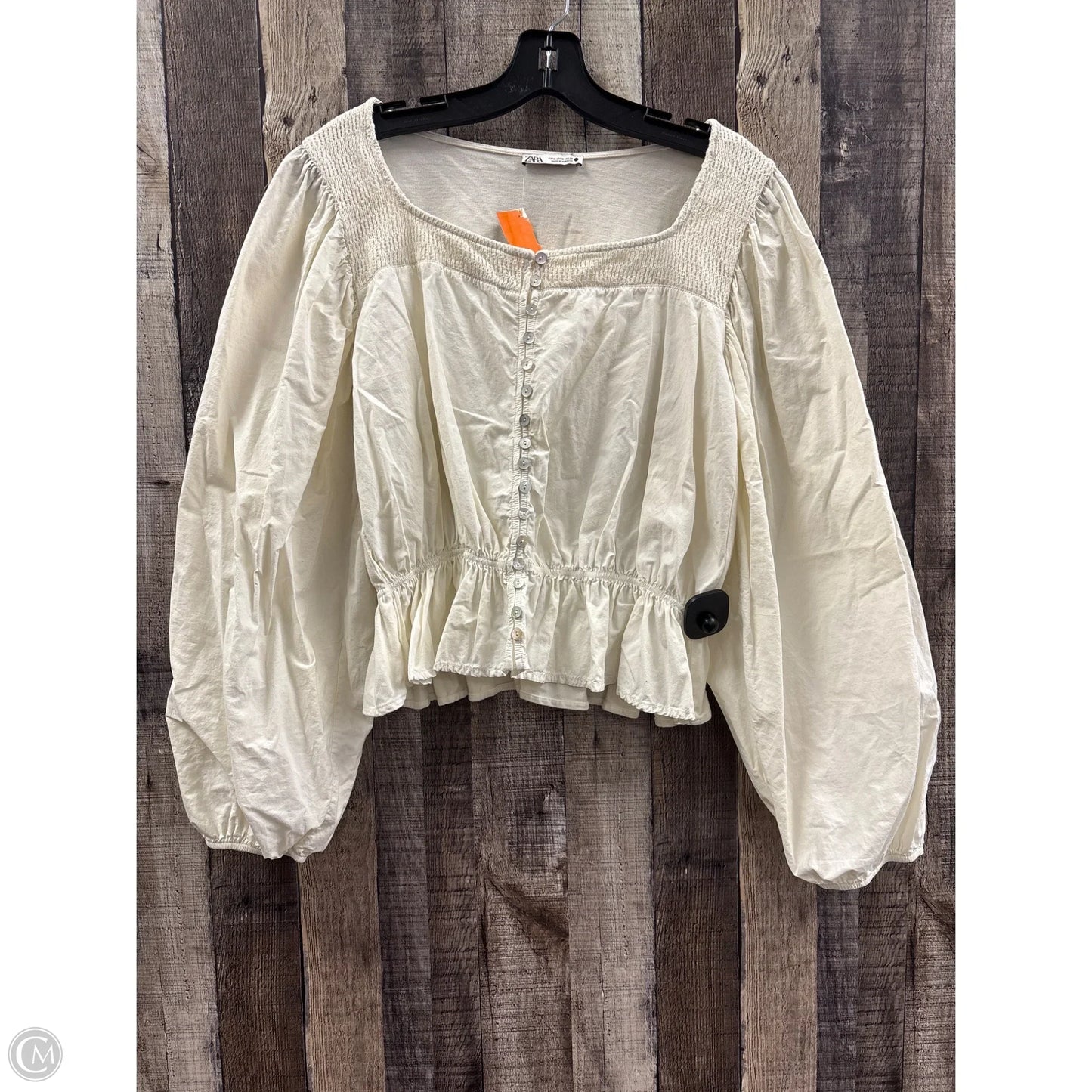 Top Long Sleeve By Zara In Ivory, Size: M