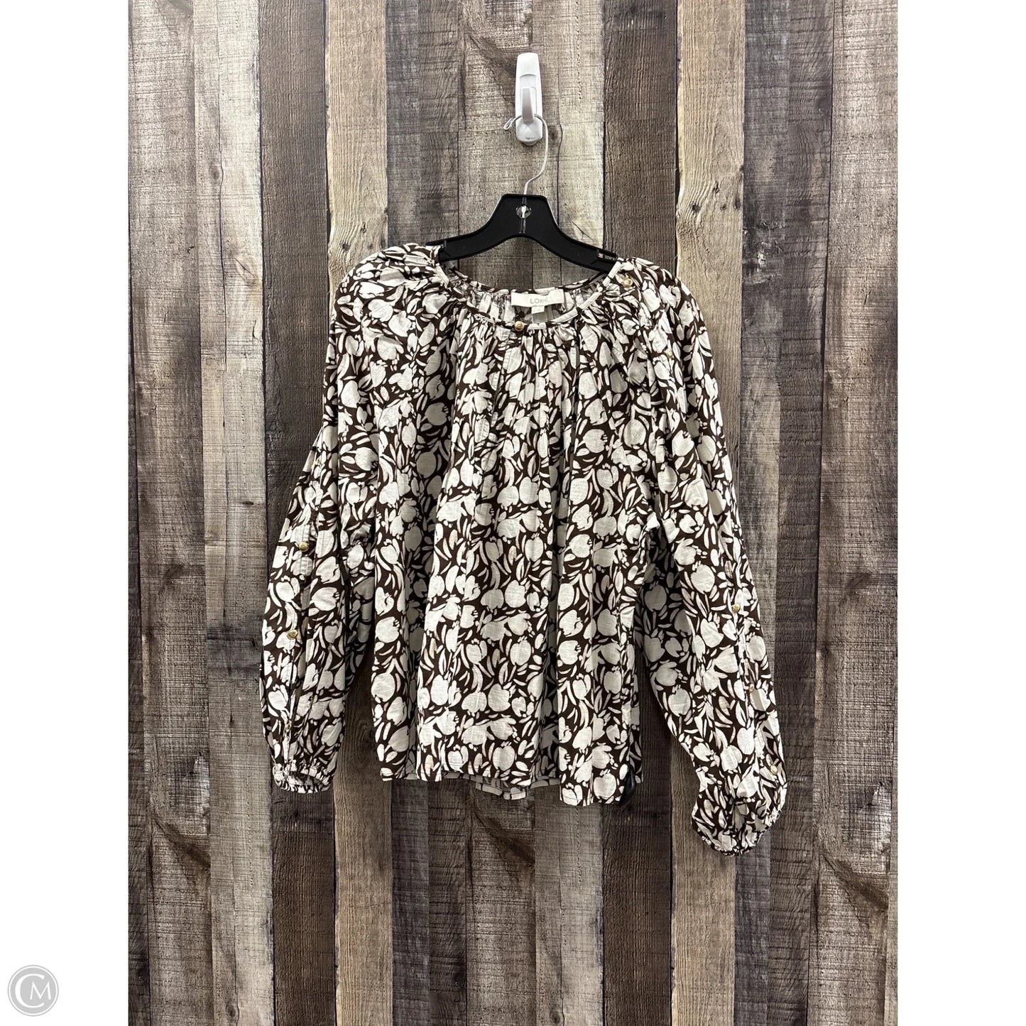 Top Long Sleeve By Loft In Brown & White, Size: M