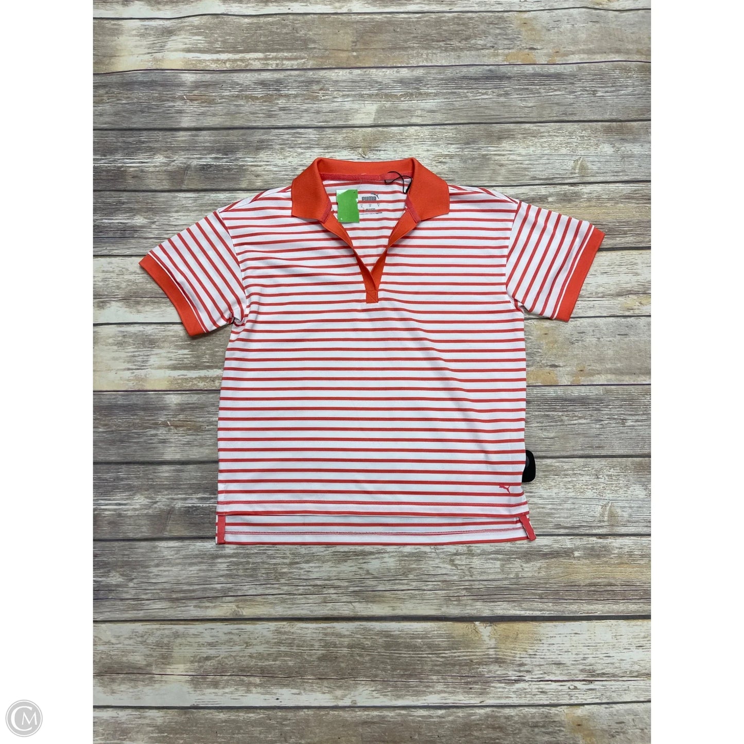 Athletic Top Short Sleeve By Puma In Striped Pattern, Size: S