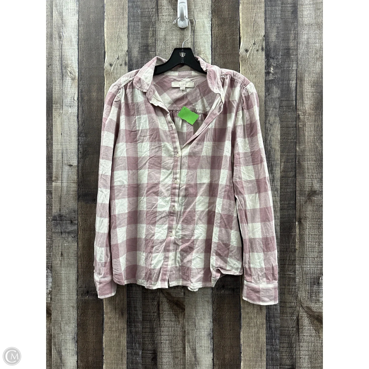 Top Long Sleeve By Loft In Plaid Pattern, Size: L