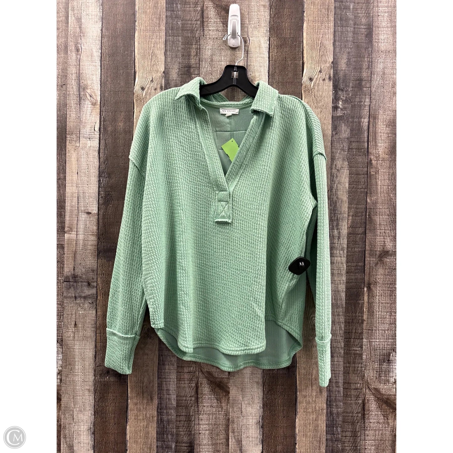 Top Long Sleeve By Blu Pepper In Green, Size: S