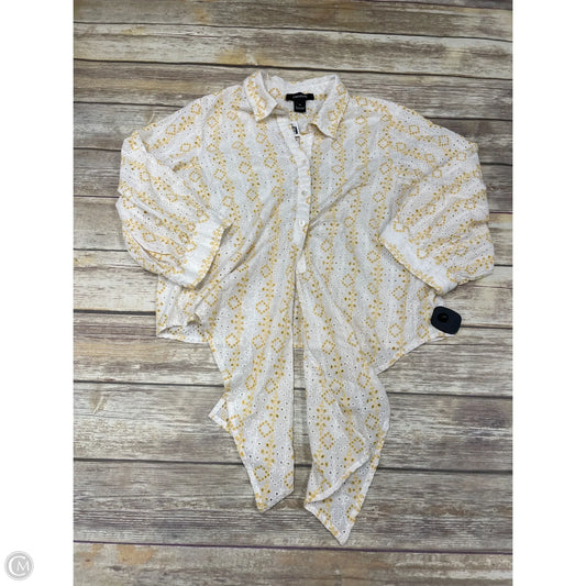 Top Long Sleeve By Karen Kane In White & Yellow, Size: M