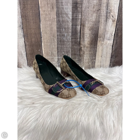 Shoes Luxury Designer By Gucci In Brown & Purple, Size: 8