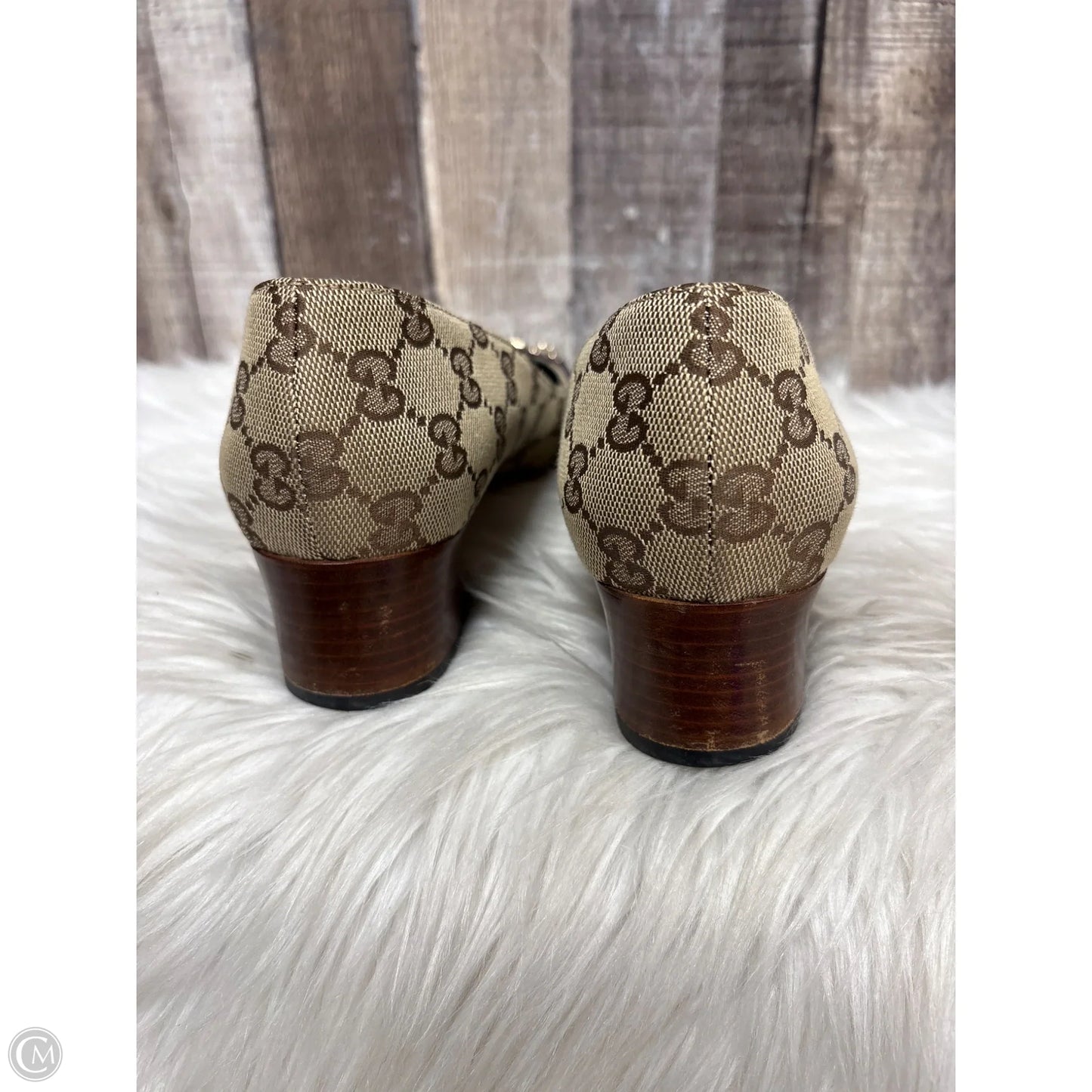 Shoes Luxury Designer By Gucci In Brown & Purple, Size: 8