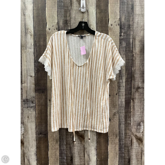 Top Short Sleeve By Cme In Tan & White, Size: L
