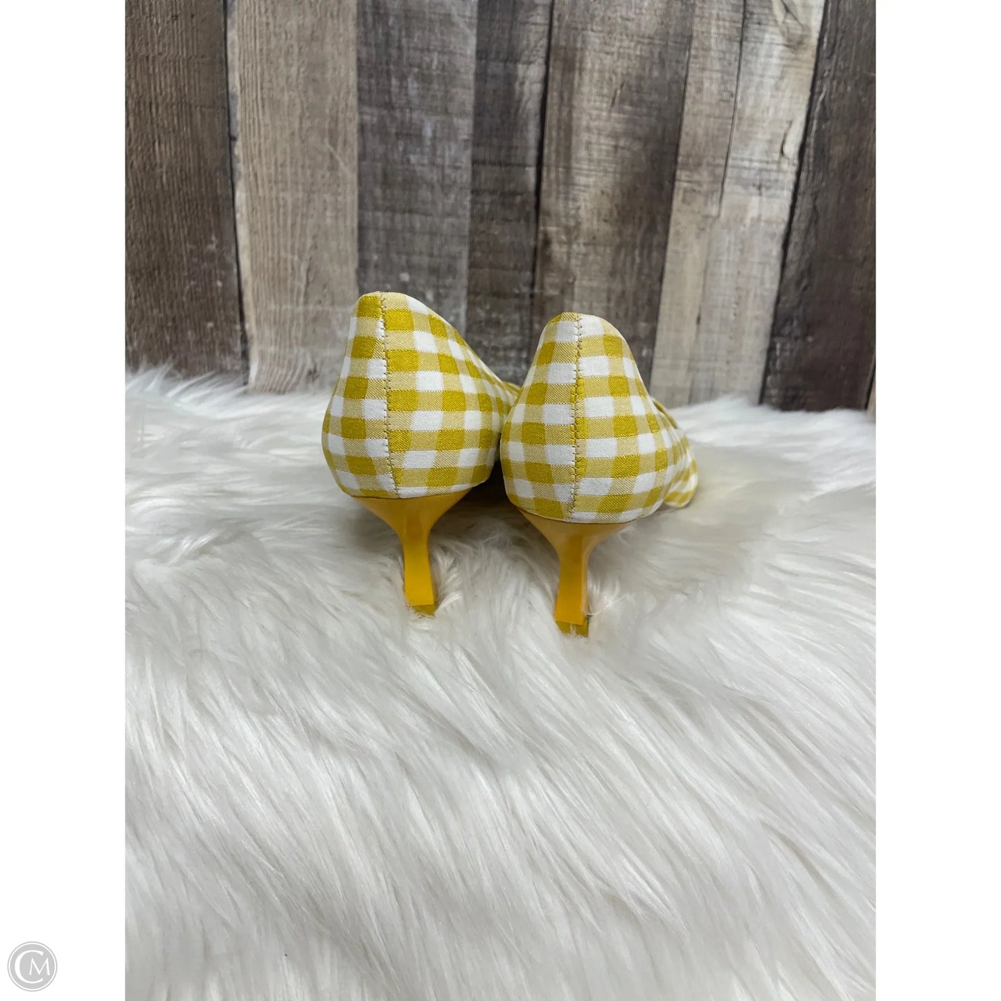 Shoes Heels Kitten By Katy Perry In White & Yellow, Size: 6.5