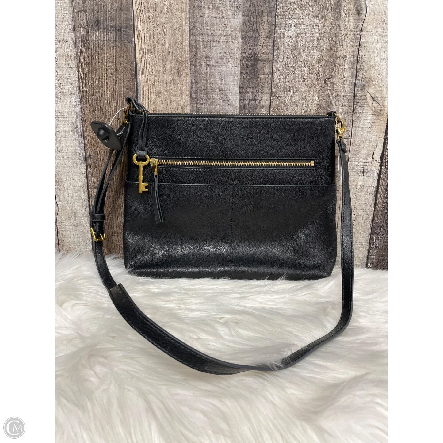 Handbag Leather By Fossil, Size: Medium