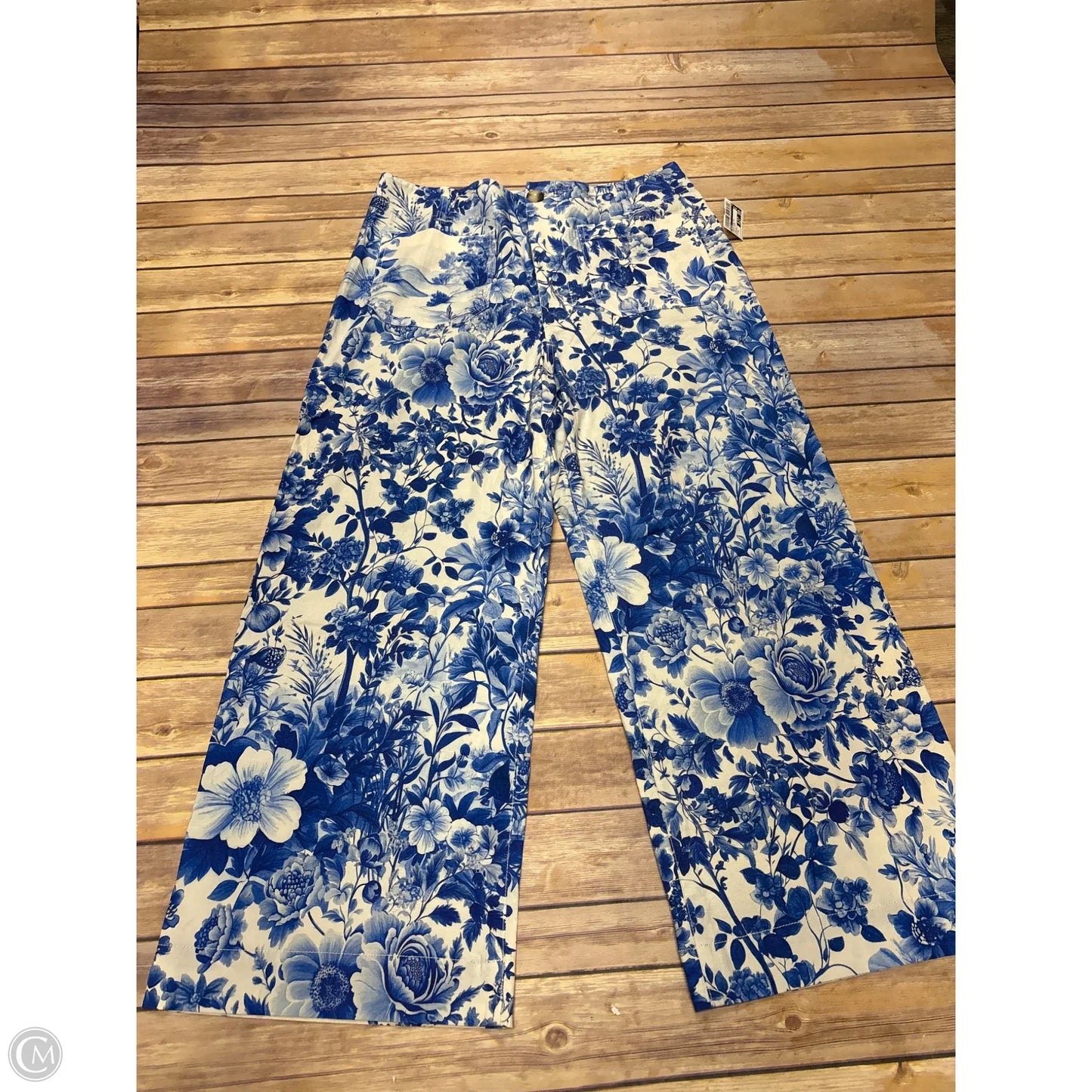 Pants Wide Leg By Maeve In Blue & White, Size: 14