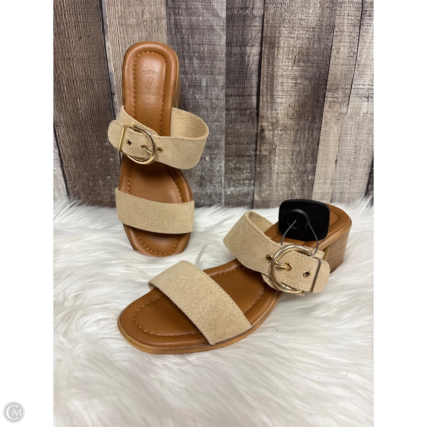 Sandals Heels Block By Italian Shoemakers In Tan, Size: 8