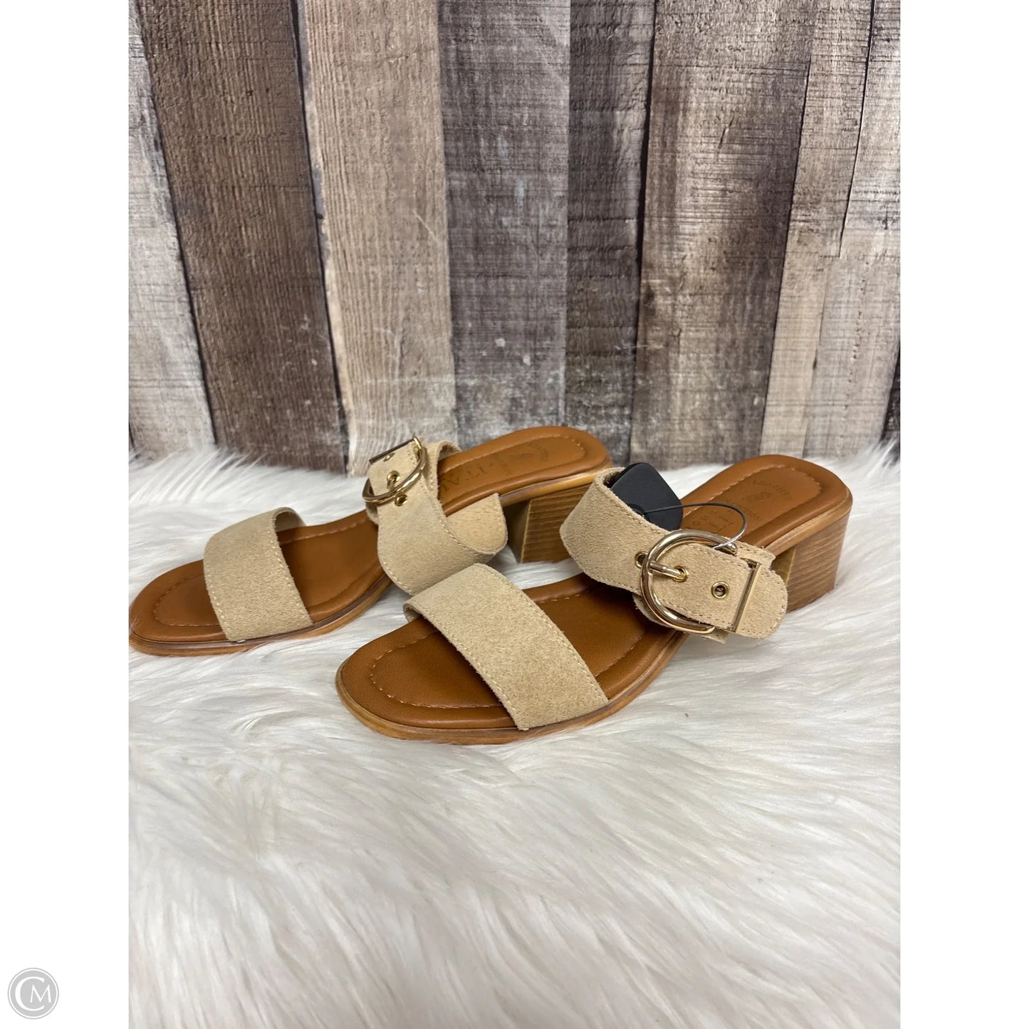 Sandals Heels Block By Italian Shoemakers In Tan, Size: 8
