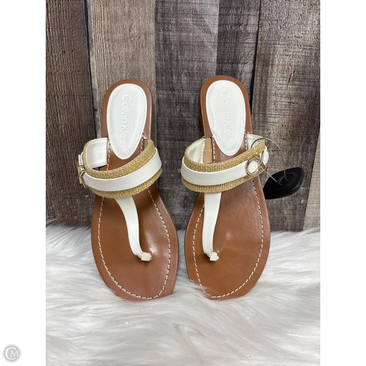 Sandals Flats By Calvin Klein In Ivory, Size: 7.5