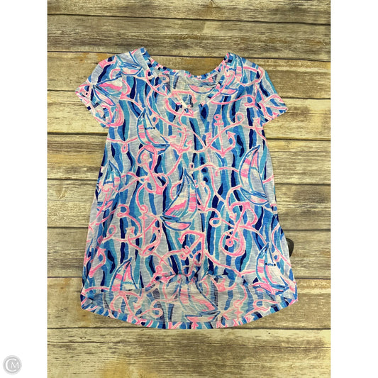 Top Short Sleeve Designer By Lilly Pulitzer In Blue & Pink, Size: Xs
