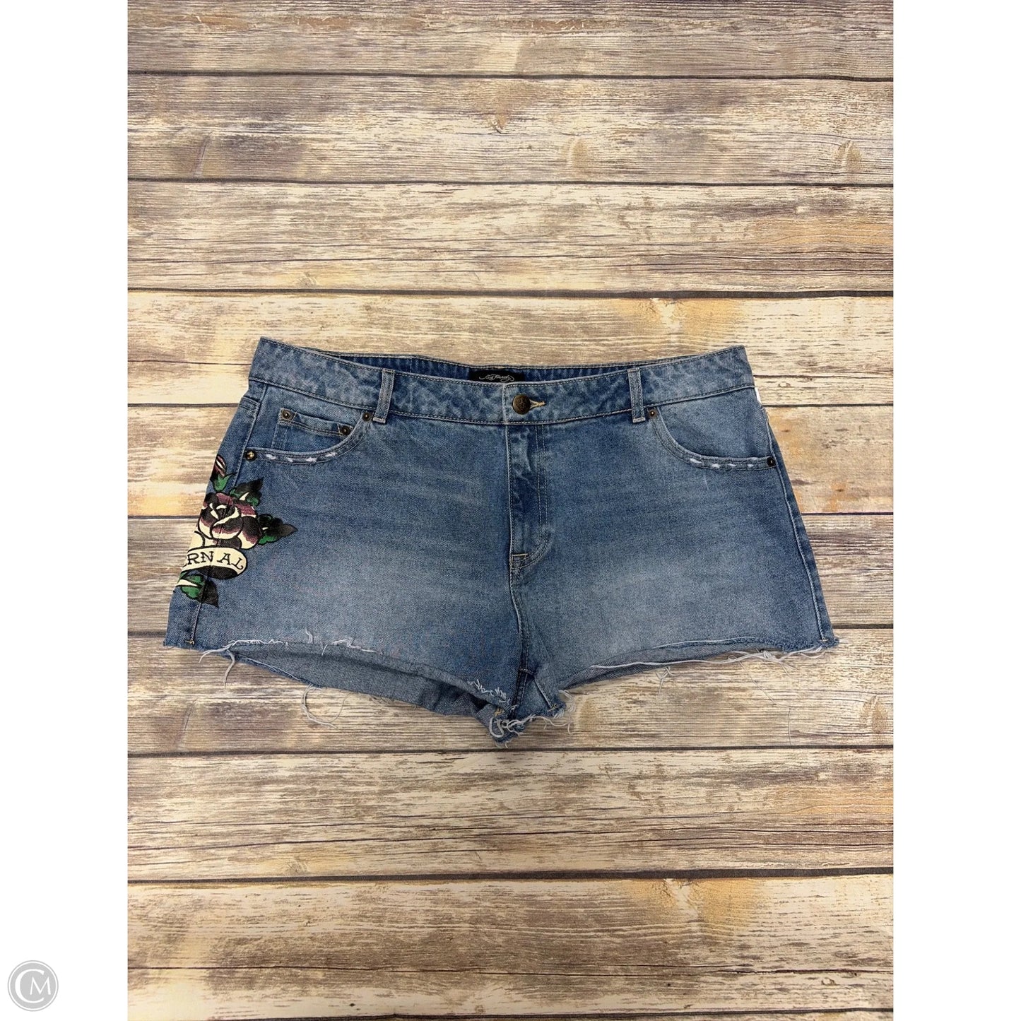 Shorts By Ed Hardy In Blue Denim, Size: 14