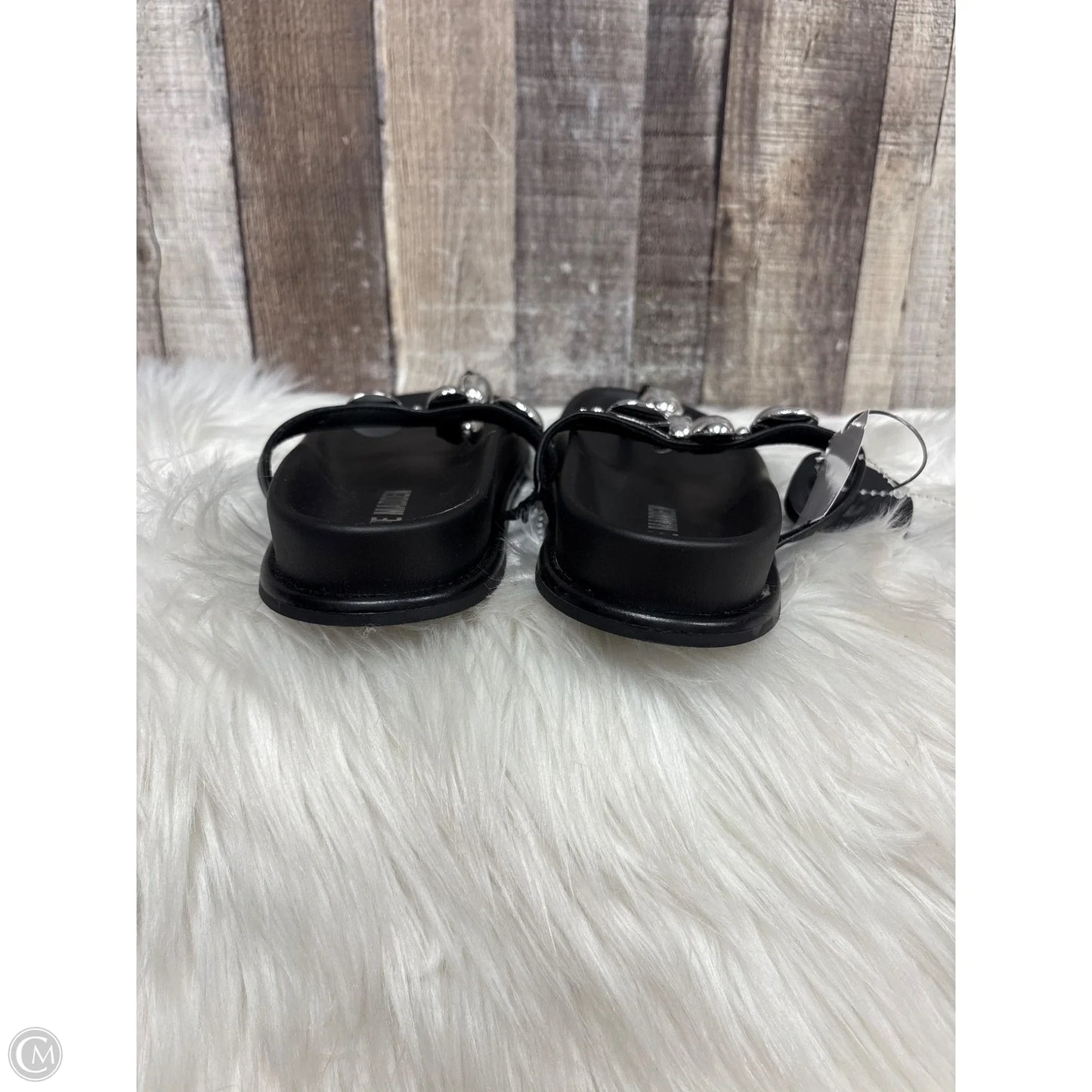 Sandals Flats By Steve Madden In Black & Silver, Size: 7