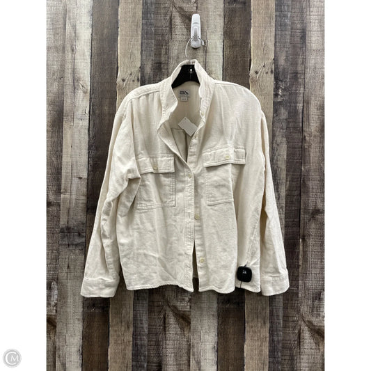 Jacket Shirt By Eddie Bauer In Ivory, Size: L