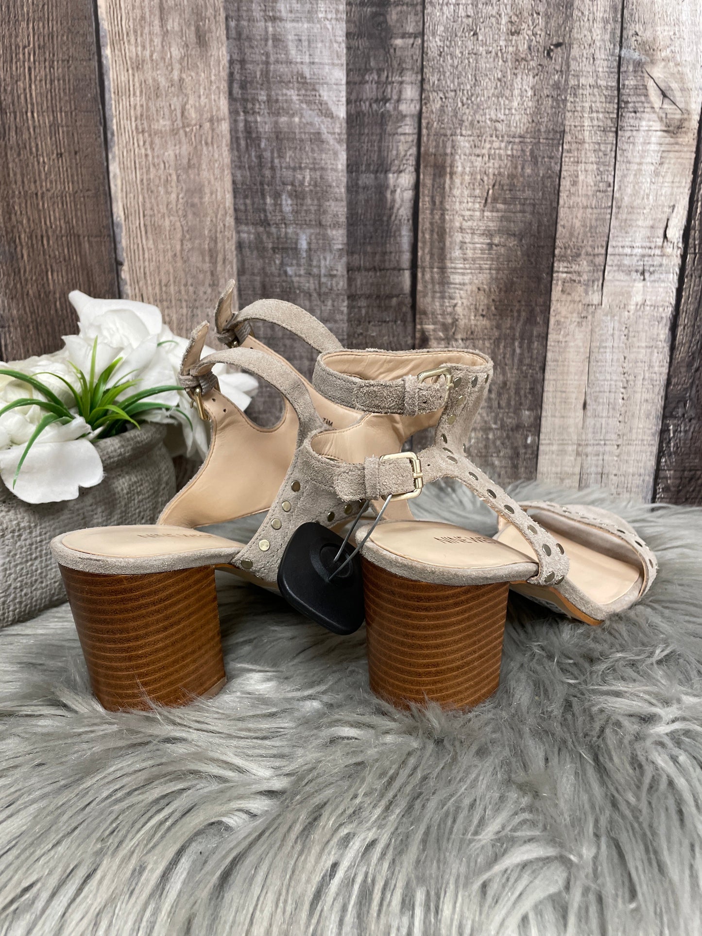 Sandals Heels Block By Nine West In Tan, Size: 7.5