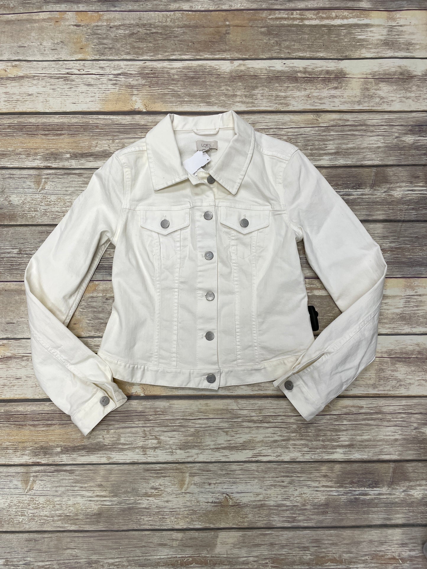 Jacket Denim By Loft In Ivory, Size: Xs