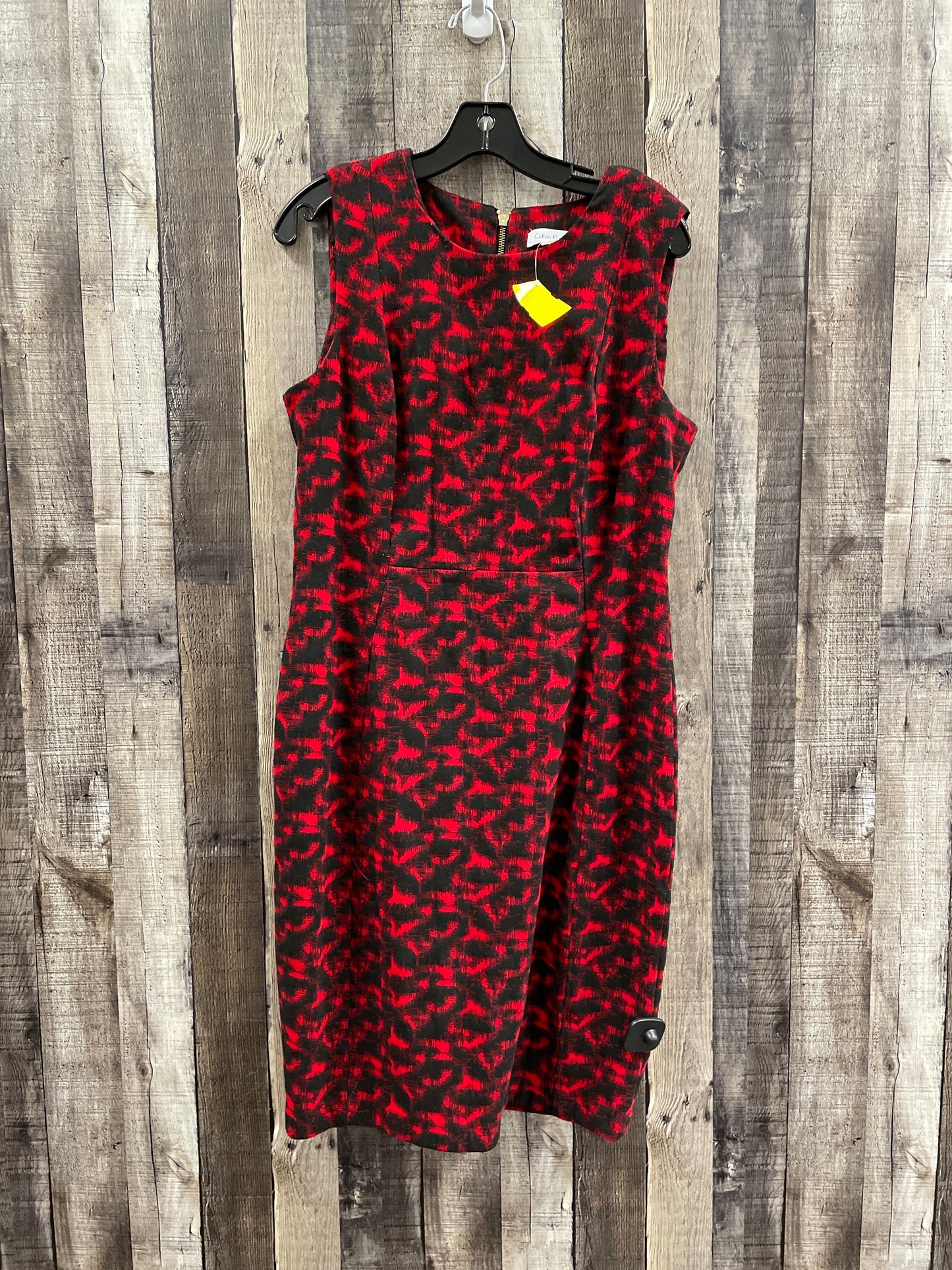 Dress Casual Midi By Calvin Klein In Black & Red, Size: L