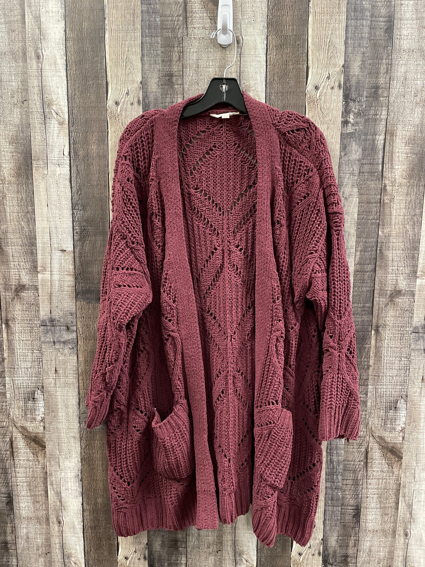 Sweater Cardigan By Terra & Sky In Maroon, Size: 2x