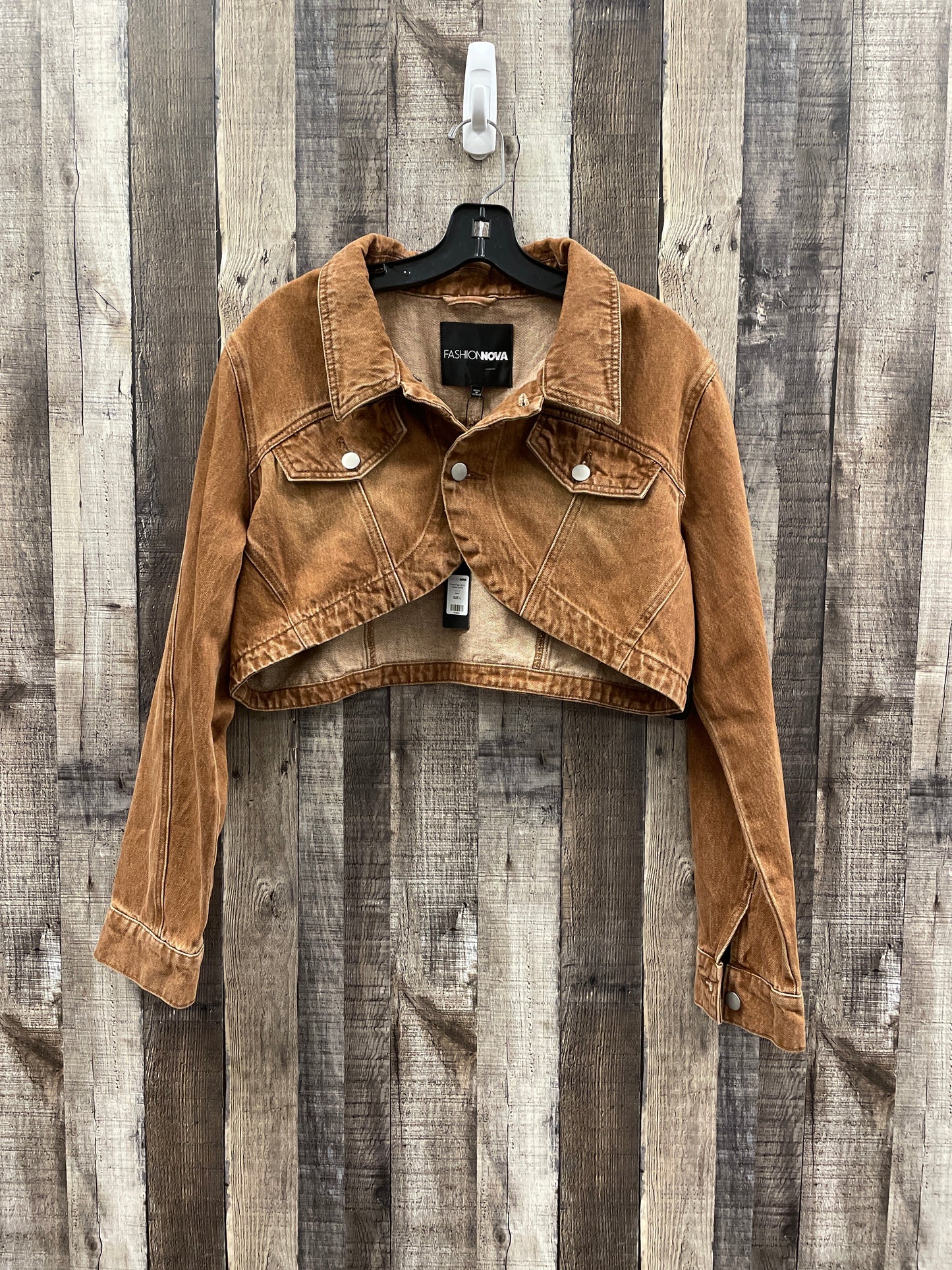 Jacket Denim By Fashion Nova In Brown, Size: L