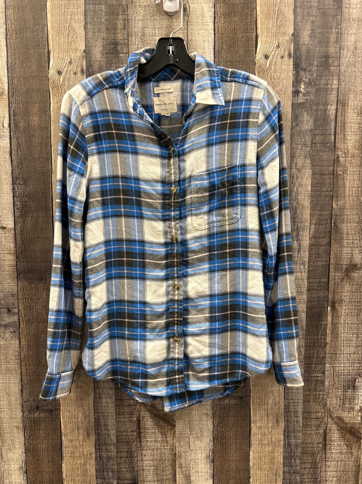 Top Long Sleeve By American Eagle In Plaid Pattern, Size: Xs