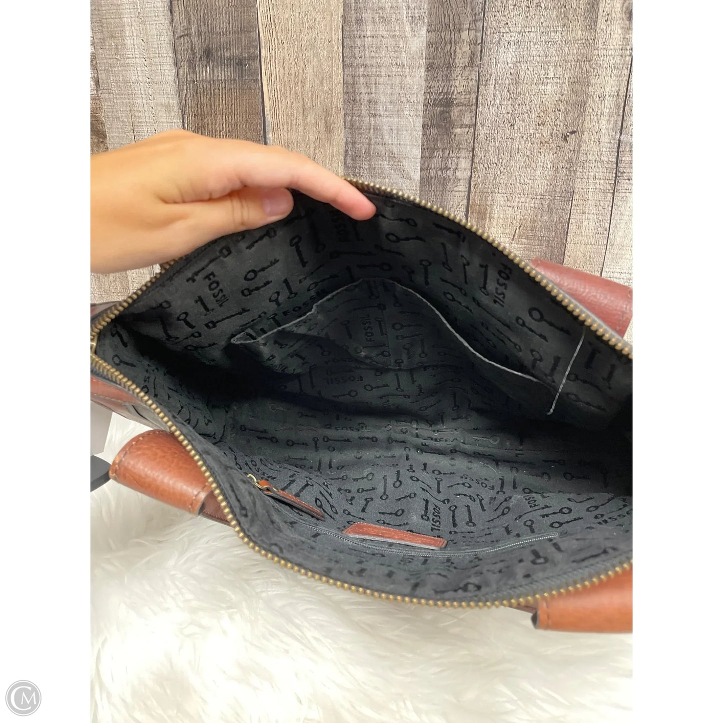 Handbag Leather By Fossil, Size: Large