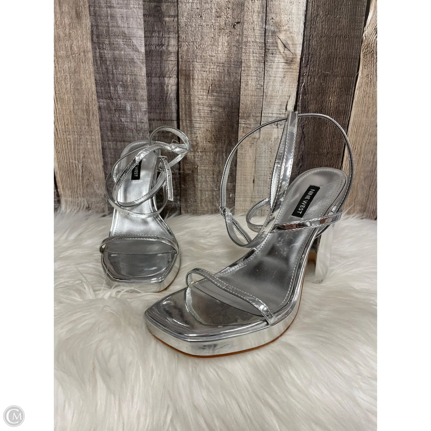 Sandals Heels Block By Nine West In Silver, Size: 9