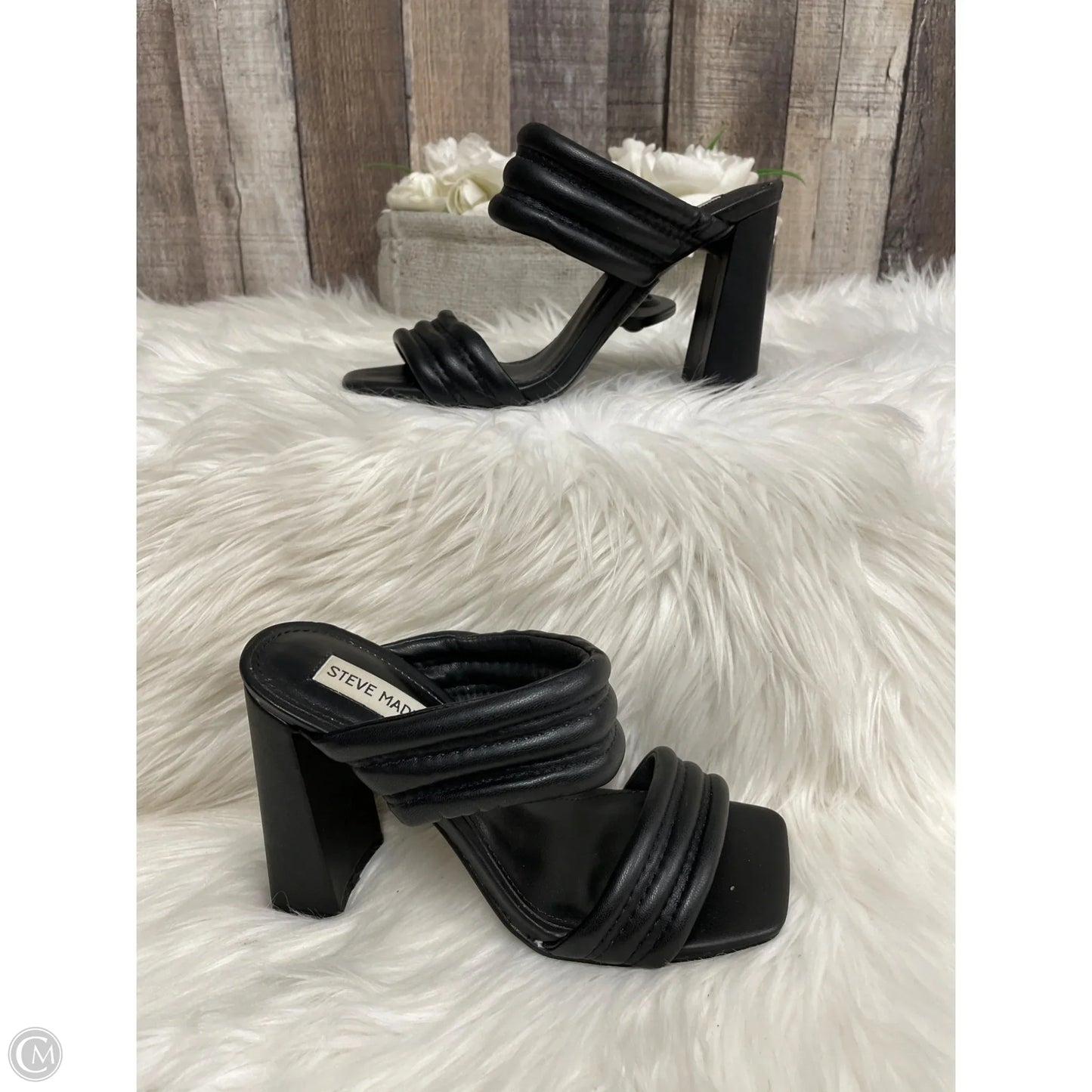 Sandals Heels Block By Steve Madden In Black, Size: 6.5