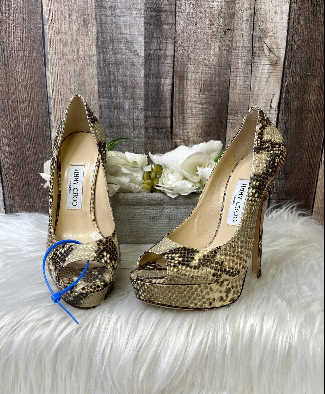 Snakeskin Print Shoes Luxury Designer Jimmy Choo, Size 8.5