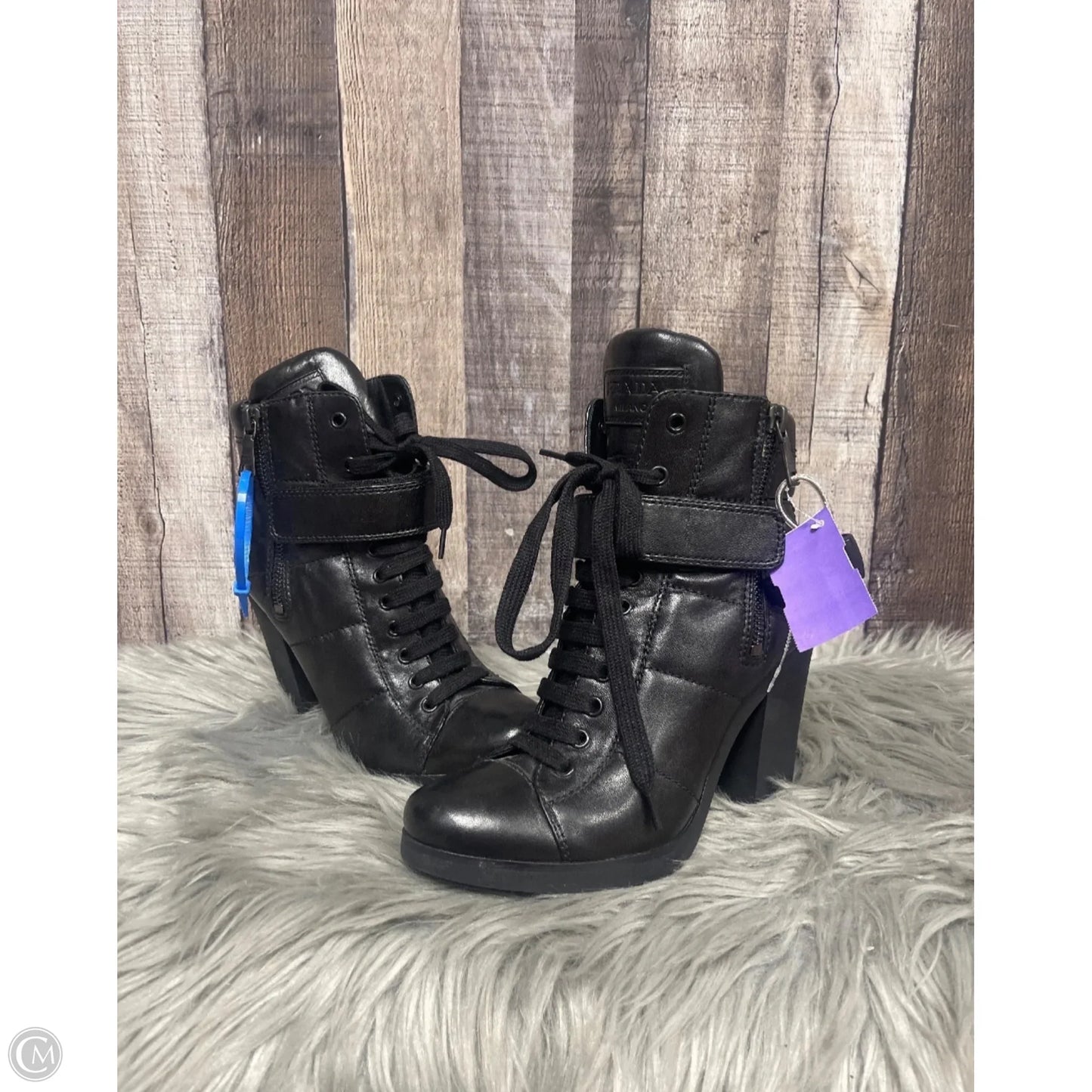 Boots Luxury Designer By Prada In Black, Size: 6