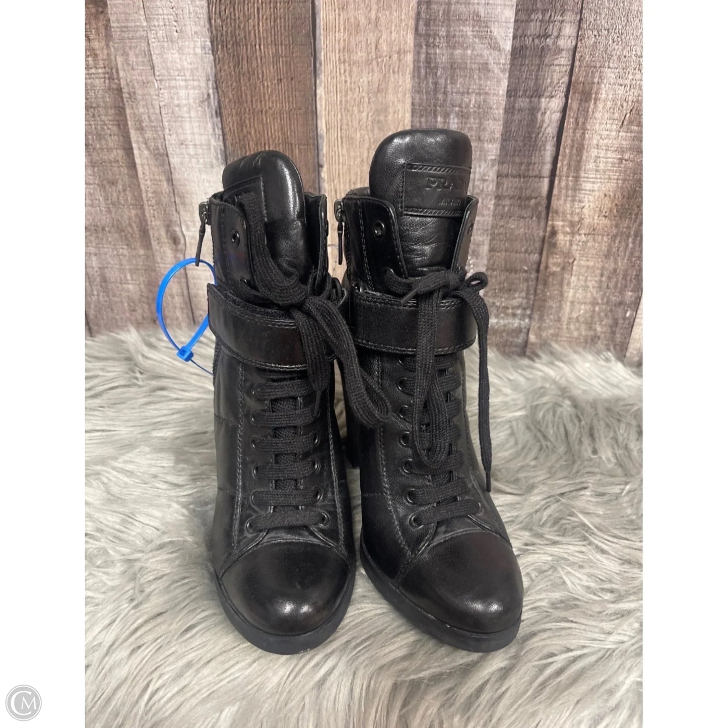 Boots Luxury Designer By Prada In Black, Size: 6
