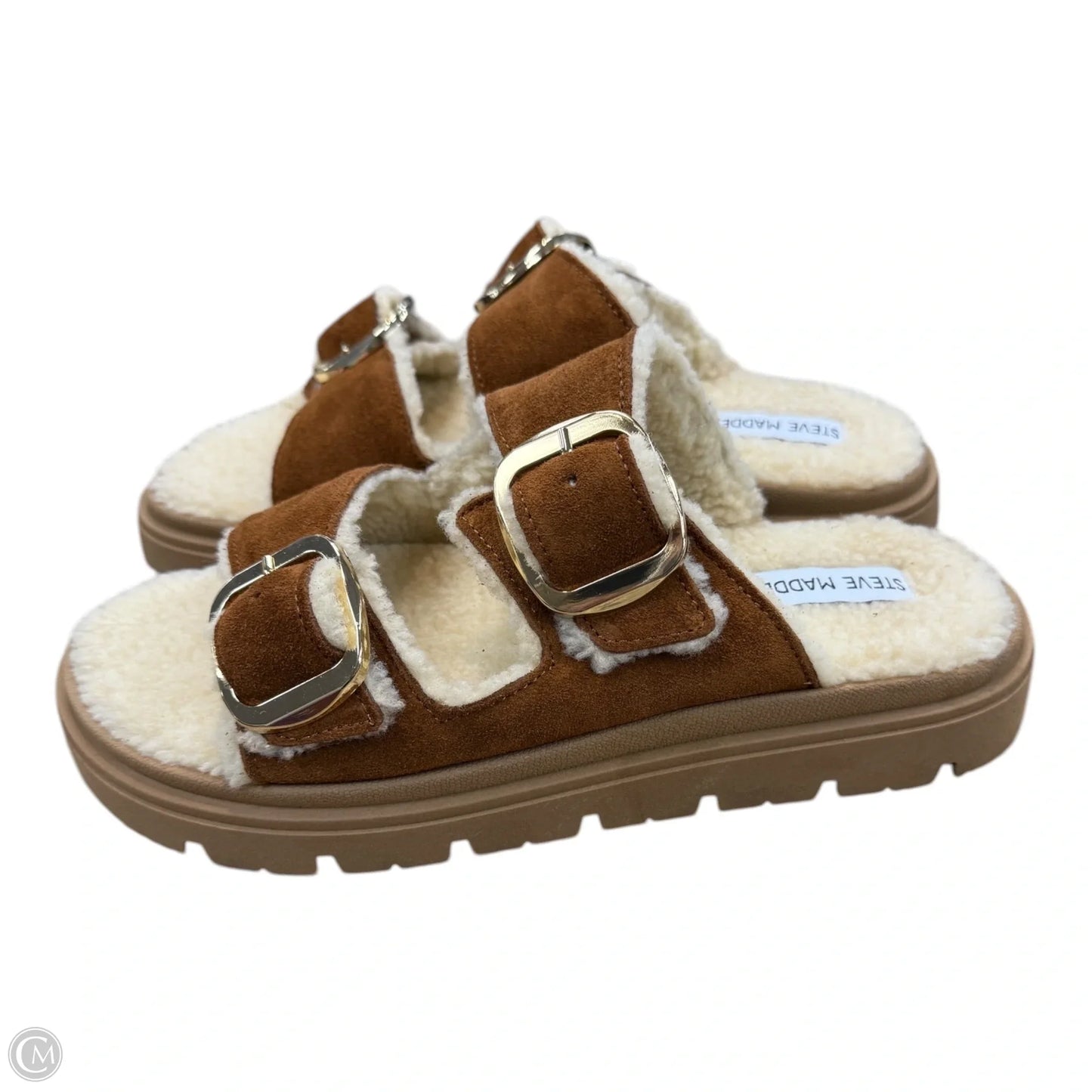 Sandals Heels Platform By Steve Madden In Tan & White, Size: 10