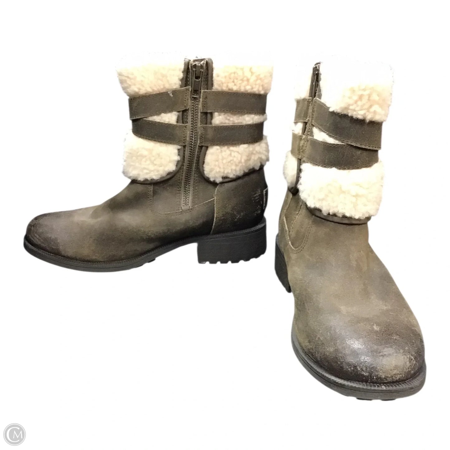 Boots Designer By Ugg In Cream & Grey, Size: 7